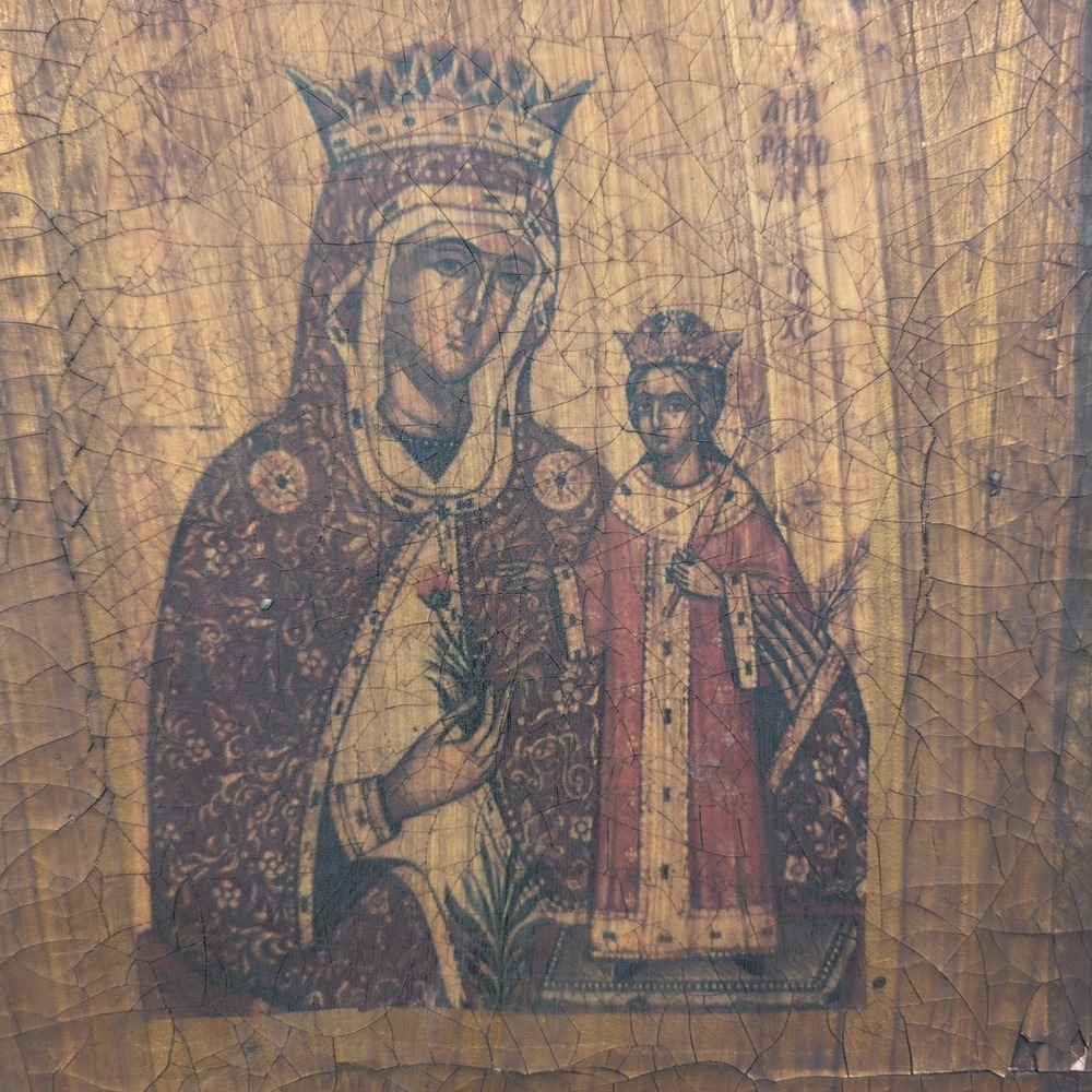 Handmade Virgin Mary & Child Icon Hodegetria‎ Style Wood Plaque Egypt San Mark - Picture 2 of 10